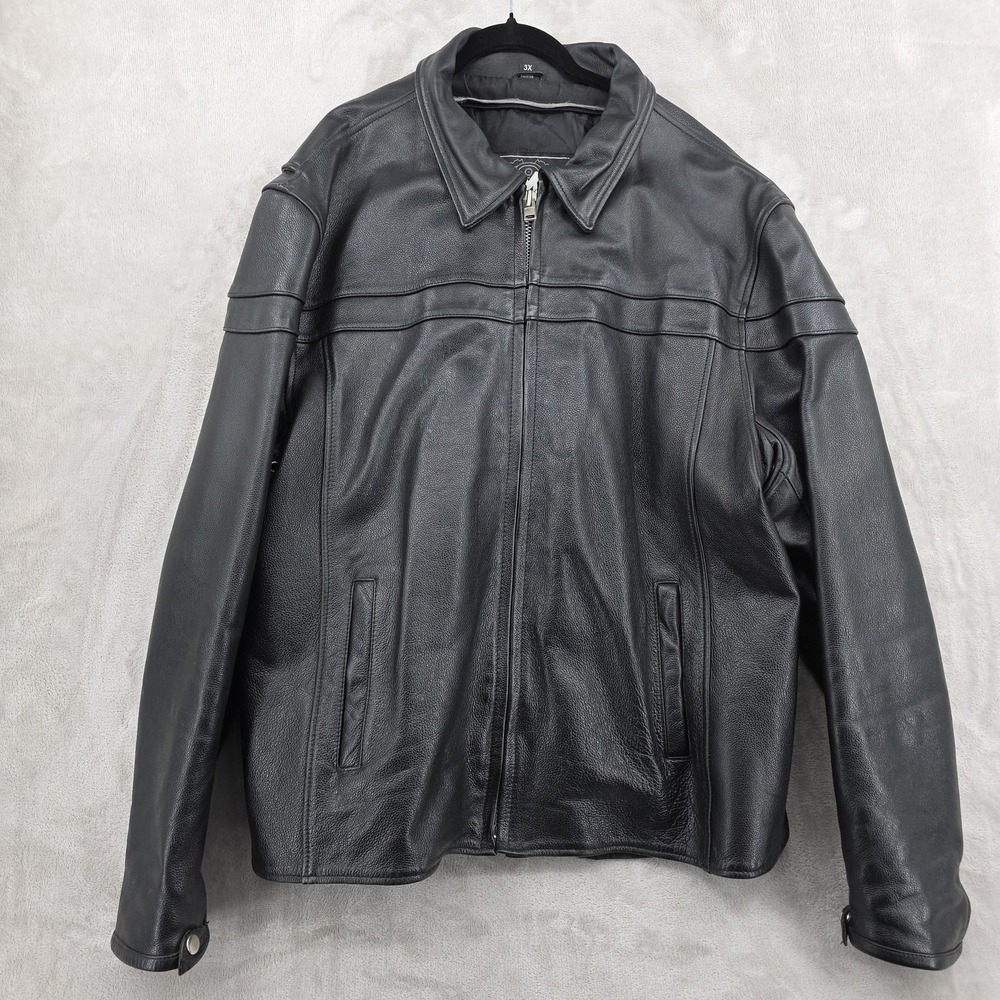 Vintage FMC Motorcycle Jacket‎ Mens 3XL Black Leather Retro Biker Zip Pockets